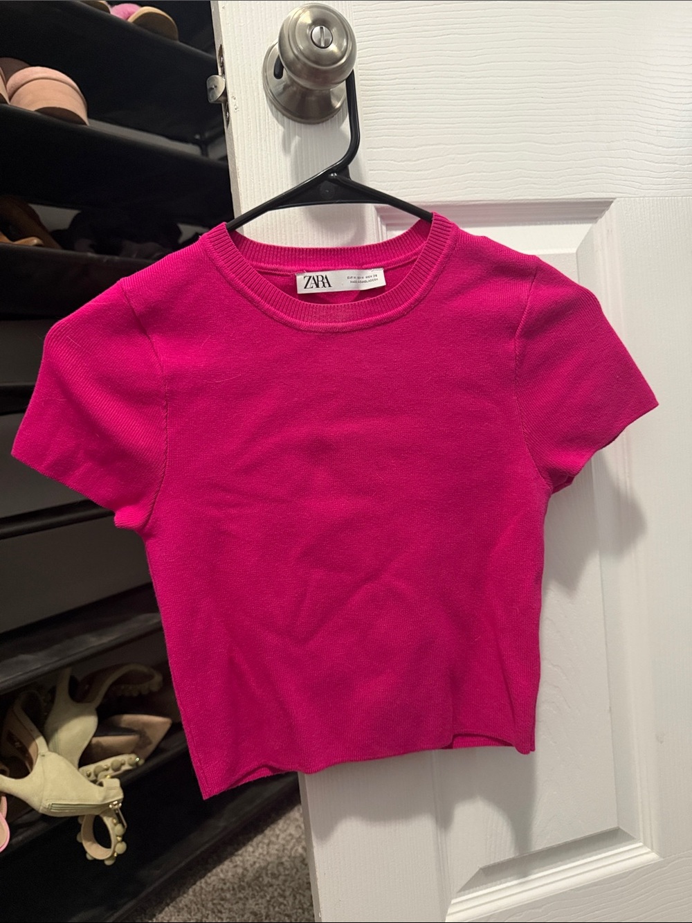 Zara Bright Hot Pink Short Sleeve Knit Tee